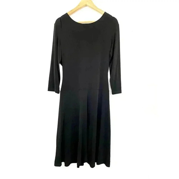 Black Cling Black Stretch Dress Sz Medium Ruched VTG EnFocus Studio Women's - Picture 3 of 13